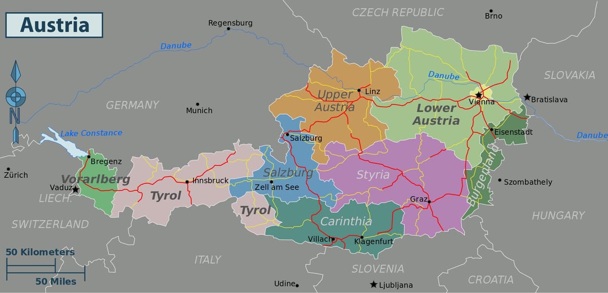 austrija objektiem kartē
