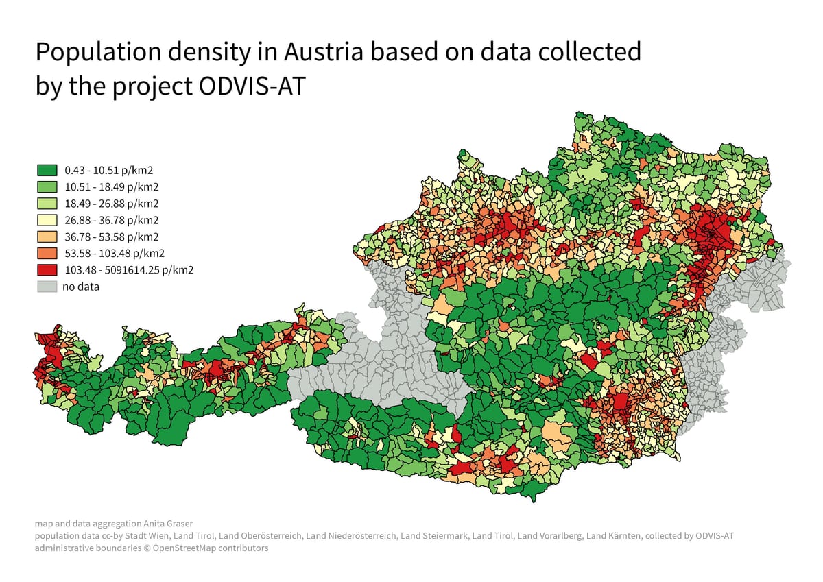 austrija iedzīvotāju blīvums karte