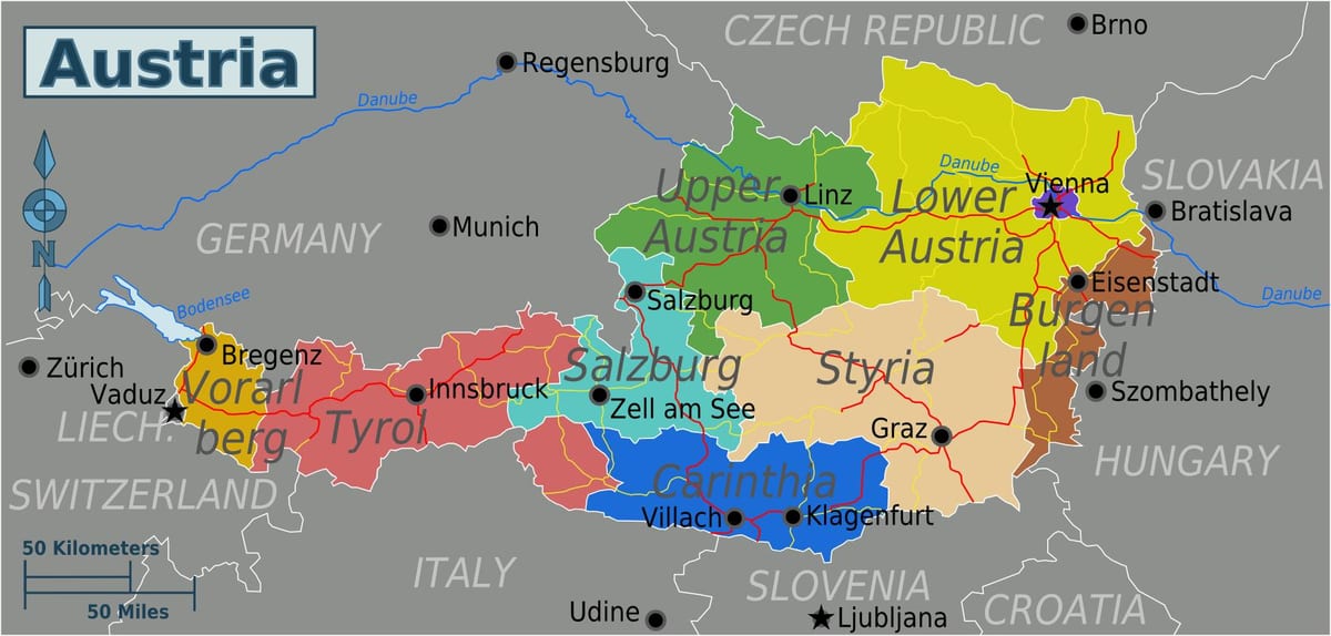 austrijas provincēs karte
