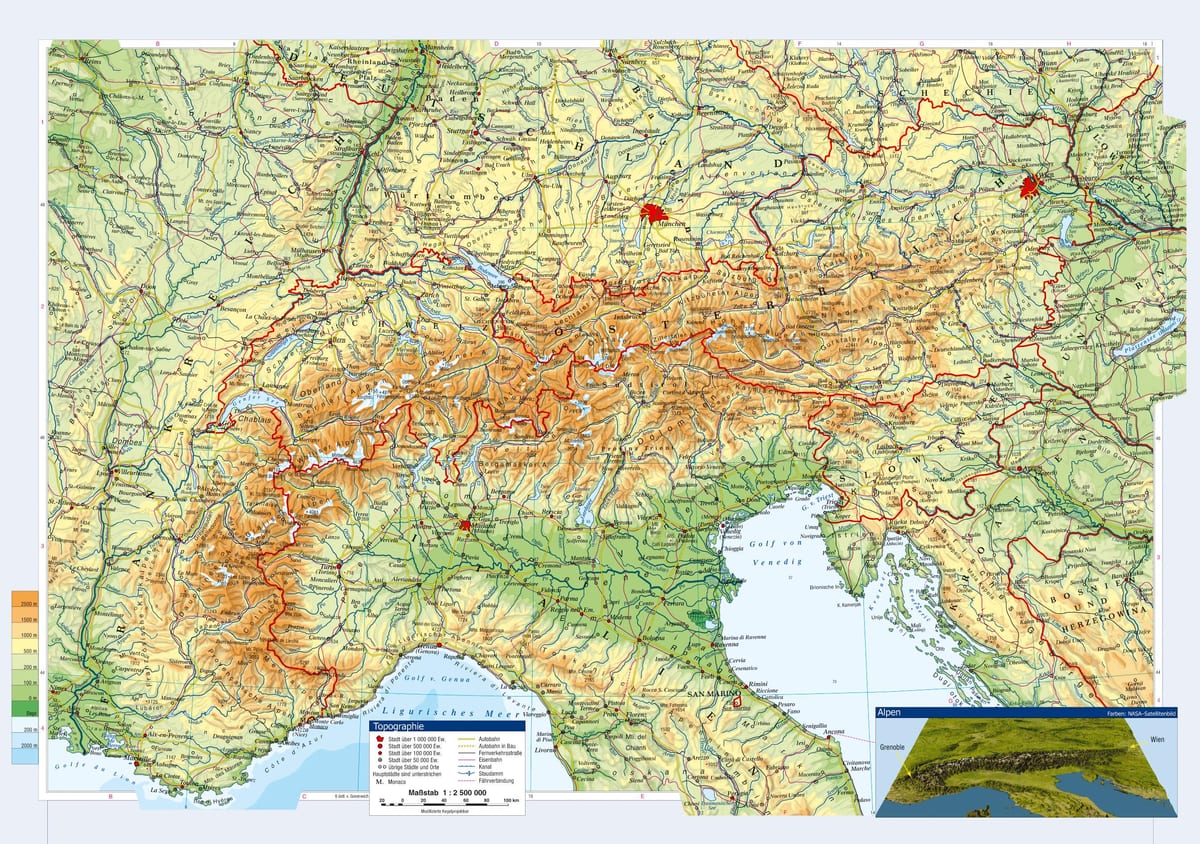 karte austrija topogrāfiskās