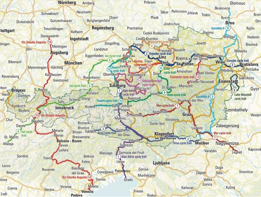 karte austrija riteņbraukšana