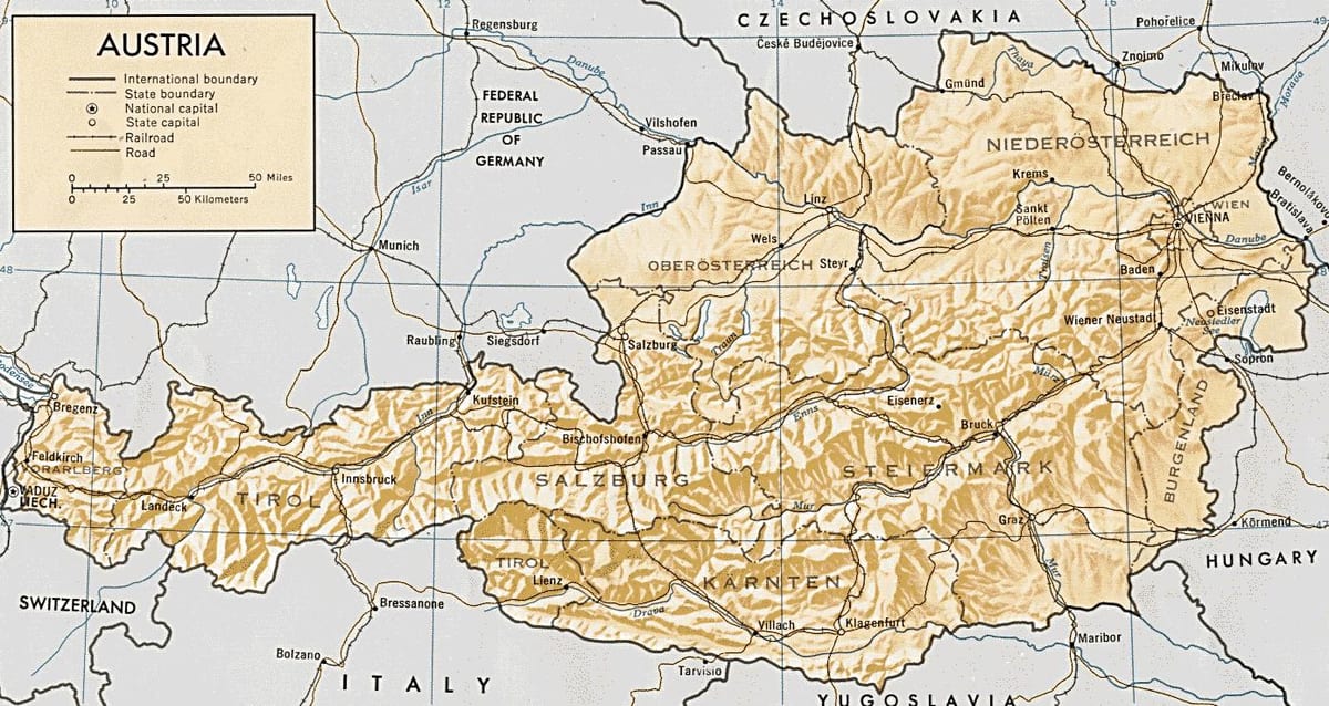 austrija ģeogrāfiskās kartes