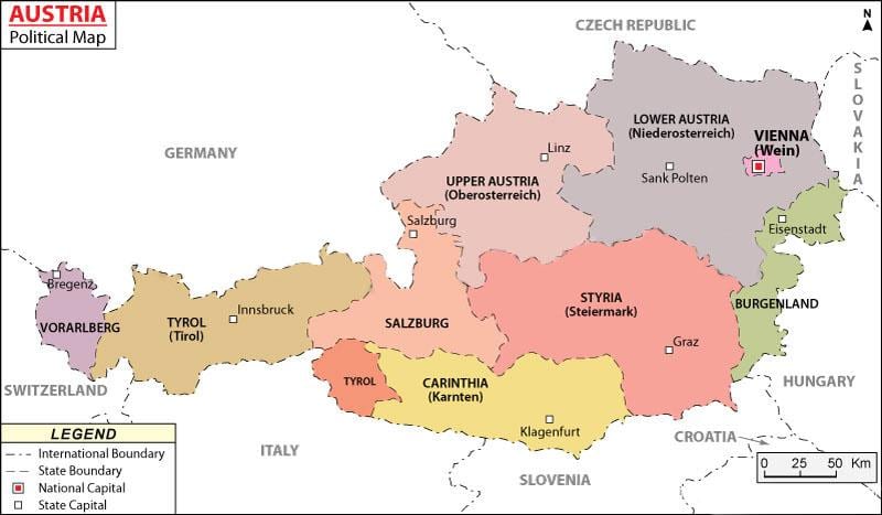 kartē austrijas politisko