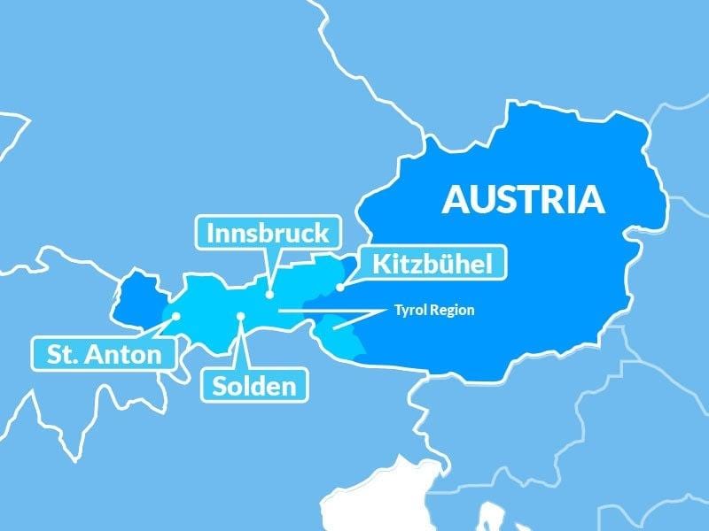 karte karte tiroles reģionā austrijā