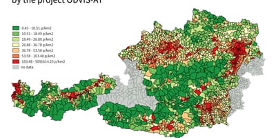 Austrija iedzīvotāju blīvums karte